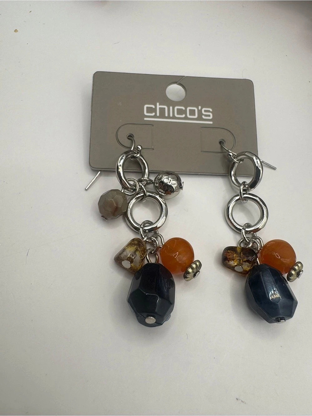 Chico's Beaded Dangle Earrings in Blue & Orange (BN3/po)